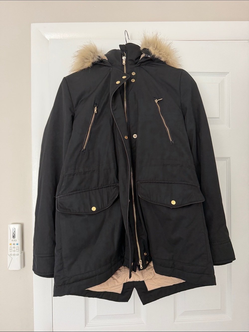 Zara Black Parka Jacket with Faux Fur Hood